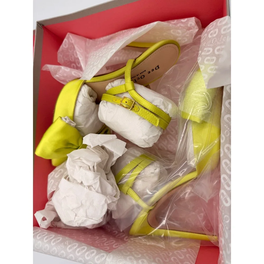 #B134 Dee Ocleppo Pumps Sz. 35 Lime Green NWB Satin Bow Stiletto Heel